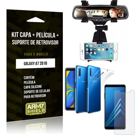 Kit Suporte Retrovisor Samsung Galaxy A7 2018 Suporte + Capa + Película de Vidro - Armyshield Menor preço em Kit Suporte Retrovisor Samsung Galaxy A7 2018 Suporte + Capa + Película de Vidro - Armyshield