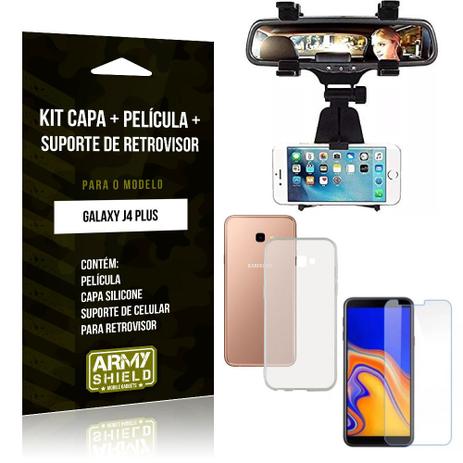 Kit Suporte Retrovisor Samsung Galaxy J4 Plus Suporte + Capa + Película de Vidro - Armyshield Menor preço em Kit Suporte Retrovisor Samsung Galaxy J4 Plus Suporte + Capa + Película de Vidro - Armyshield