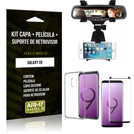 Kit Suporte Retrovisor Samsung Galaxy S9 Suporte + Capa + Película de Vidro - Armyshield Menor preço em Kit Suporte Retrovisor Samsung Galaxy S9 Suporte + Capa + Película de Vidro - Armyshield
