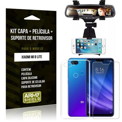 Kit Suporte Retrovisor Xiaomi Mi 8 Lite Suporte + Capa + Película de Vidro - Armyshield Menor preço em Kit Suporte Retrovisor Xiaomi Mi 8 Lite Suporte + Capa + Película de Vidro - Armyshield