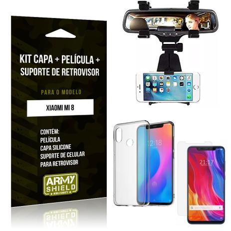 Kit Suporte Retrovisor Xiaomi Mi 8 Suporte + Capa + Película de Vidro - Armyshield Menor preço em Kit Suporte Retrovisor Xiaomi Mi 8 Suporte + Capa + Película de Vidro - Armyshield