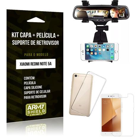Kit Suporte Retrovisor Xiaomi Redmi Note 5A Suporte + Capa + Película de Vidro - Armyshield Menor preço em Kit Suporte Retrovisor Xiaomi Redmi Note 5A Suporte + Capa + Película de Vidro - Armyshield