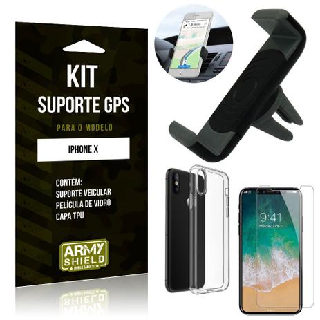 Kit Suporte Veicular Apple iPhone X Suporte + Capa + Película de Vidro - Armyshield Menor preço em Kit Suporte Veicular Apple iPhone X Suporte + Capa + Película de Vidro - Armyshield