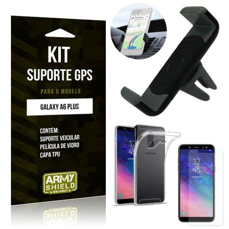 Menor preço em Kit Suporte Veicular Samsung Galaxy A6 Plus Suporte + Capa + Película de Vidro - Armyshield