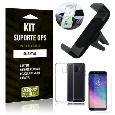 Kit Suporte Veicular Samsung Galaxy A6 Suporte + Capa + Película de Vidro - Armyshield Menor preço em Kit Suporte Veicular Samsung Galaxy A6 Suporte + Capa + Película de Vidro - Armyshield