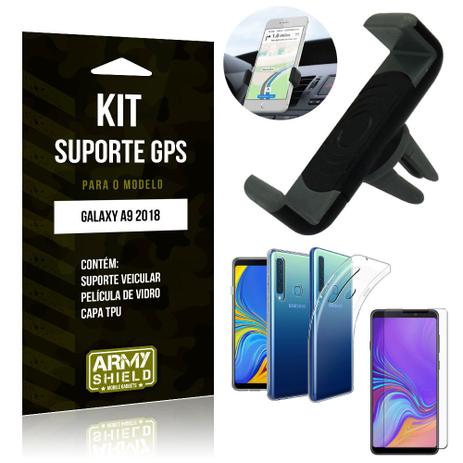 Menor preço em Kit Suporte Veicular Samsung Galaxy A9 2018 Suporte + Capa + Película de Vidro - Armyshield