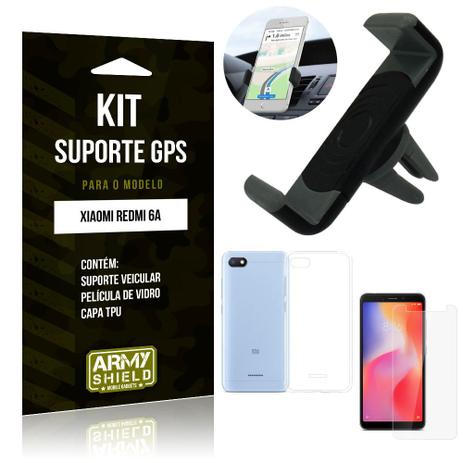 Kit Suporte Veicular Xiaomi Redmi 6A Suporte + Capa + Película de Vidro - Armyshield Menor preço em Kit Suporte Veicular Xiaomi Redmi 6A Suporte + Capa + Película de Vidro - Armyshield