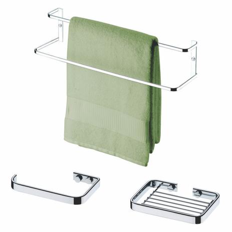 Kit Suportes Banheiro Saboneteira Papeleira Toalheiro 45cm - Future Menor preço em Kit Suportes Banheiro Saboneteira Papeleira Toalheiro 45cm - Future