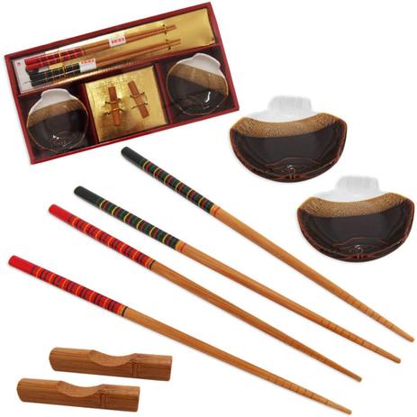 Kit Sushi 6 Pecas com 2 Porta Molho + 2 Pares de Hashi com Descanso Wincy Menor preço em Kit Sushi 6 Pecas com 2 Porta Molho + 2 Pares de Hashi com Descanso Wincy
