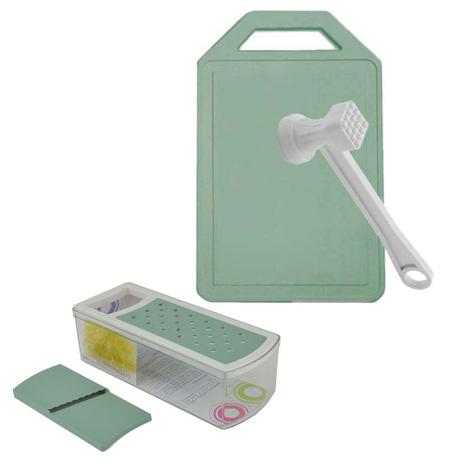 Kit Tabua Martelo Ralador Fatiador de Cozinha Verde 3 peças - Simonaggio Menor preço em Kit Tabua Martelo Ralador Fatiador de Cozinha Verde 3 peças - Simonaggio