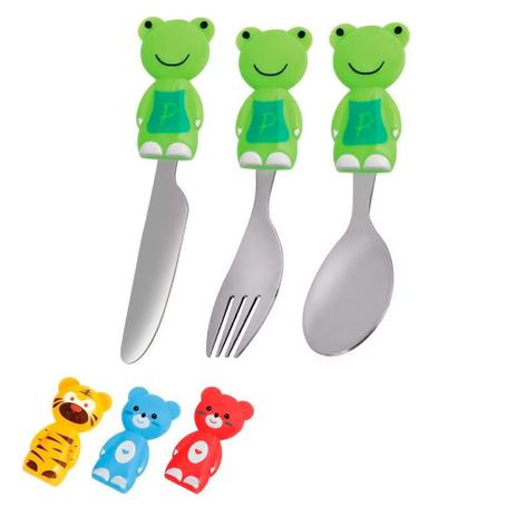 Kit Talher Infantil em Aço Inox e Plástico com 3 Peças - Uny home Menor preço em Kit Talher Infantil em Aço Inox e Plástico com 3 Peças - Uny home