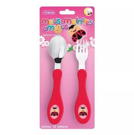 Kit Talher Infantil Garfo E Colher Joaninha Colorido - Zein Menor preço em Kit Talher Infantil Garfo E Colher Joaninha Colorido - Zein