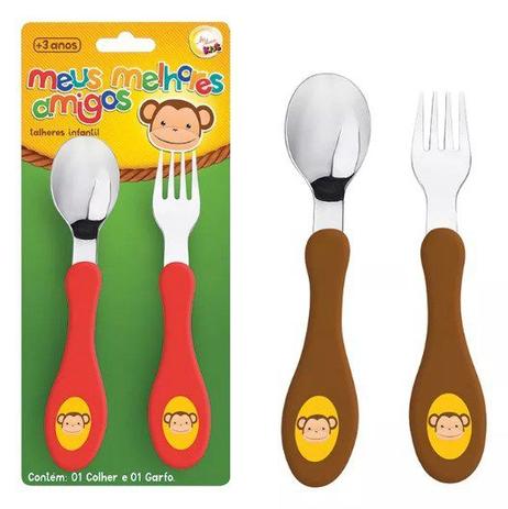 Kit Talher Infantil Garfo E Colher macaco, macaquinhos Colorido - Zein Menor preço em Kit Talher Infantil Garfo E Colher macaco, macaquinhos Colorido - Zein
