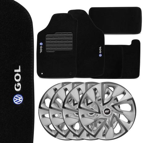 Kit Tapete Carpete Gol G6 2013 a 2016 Preto Grafia + Jogo de Calotas Aro 14 Branca e Prata - Prime Menor preço em Kit Tapete Carpete Gol G6 2013 a 2016 Preto Grafia + Jogo de Calotas Aro 14 Branca e Prata - Prime