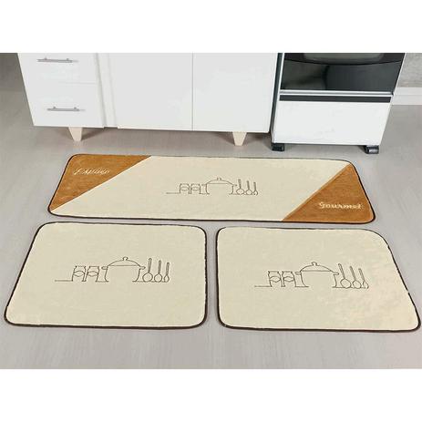 Kit Tapete de Pelúcia Cozinha 3 Peças Gourmet 1.35m x 48cm Emborrachado - Decoribitinga Menor preço em Kit Tapete de Pelúcia Cozinha 3 Peças Gourmet 1.35m x 48cm Emborrachado - Decoribitinga