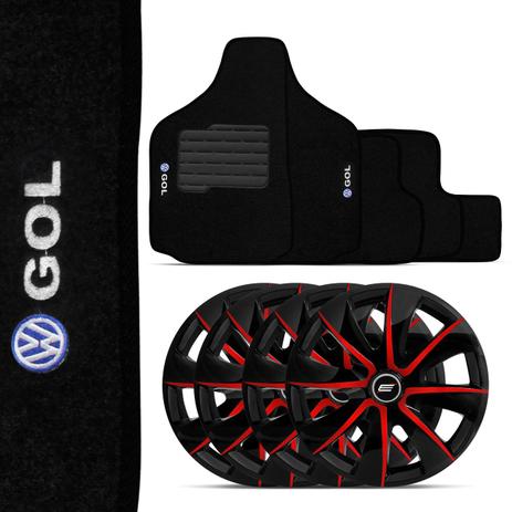 Kit Tapete Gol G2 G3 96 a 05 Preto + Calota Esportiva Prime Aro 13 Preto com Vermelho Menor preço em Kit Tapete Gol G2 G3 96 a 05 Preto + Calota Esportiva Prime Aro 13 Preto com Vermelho