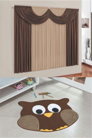 Kit Tapete Infantil Coruja Tabaco Com Cortina 2 Metros Quarto Menino Fofo - Guga tapetes Menor preço em Kit Tapete Infantil Coruja Tabaco Com Cortina 2 Metros Quarto Menino Fofo - Guga tapetes