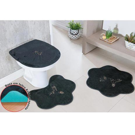 Kit Tapetes Banheiro Bordado Beija Flor Premium Antiderrapante 3 Peças - Cinza - Guga tapetes é boa?