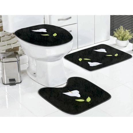 Kit Tapetes Banheiro Bordado Copo de Leite Antiderrapante 3 Peças - Preto - Guga tapetes Menor preço em Kit Tapetes Banheiro Bordado Copo de Leite Antiderrapante 3 Peças - Preto - Guga tapetes