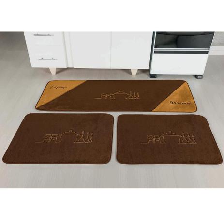 Kit Tapetes de Cozinha Bordado Antiderrapante Gourmet 3 Peças - Tabaco - Guga tapetes é boa?