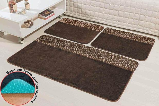 Kit Tapetes Safari 03 Peças Quarto Casal Premium Antiderrapante Marrom Macio - Guga tapetes Menor preço em Kit Tapetes Safari 03 Peças Quarto Casal Premium Antiderrapante Marrom Macio - Guga tapetes