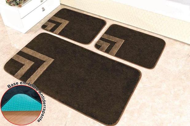 Kit Tapetes Veneza 03 Peças Quarto Casal Premium Antiderrapante Marrom Macio - Guga tapetes Menor preço em Kit Tapetes Veneza 03 Peças Quarto Casal Premium Antiderrapante Marrom Macio - Guga tapetes