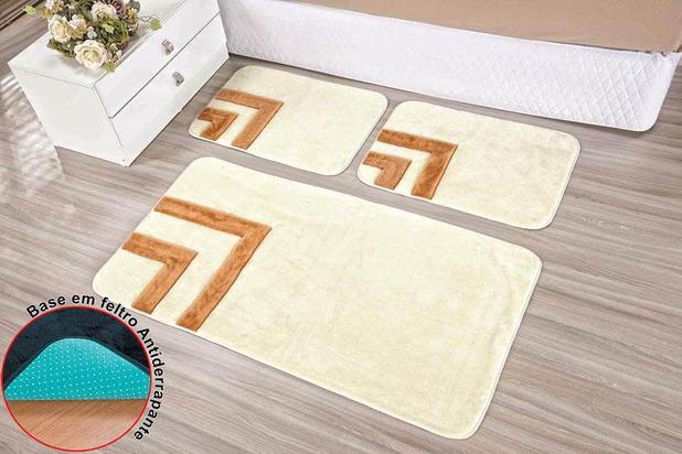 Kit Tapetes Veneza 03 Peças Quarto Casal Premium Antiderrapante Palha Macio - Guga tapetes Menor preço em Kit Tapetes Veneza 03 Peças Quarto Casal Premium Antiderrapante Palha Macio - Guga tapetes
