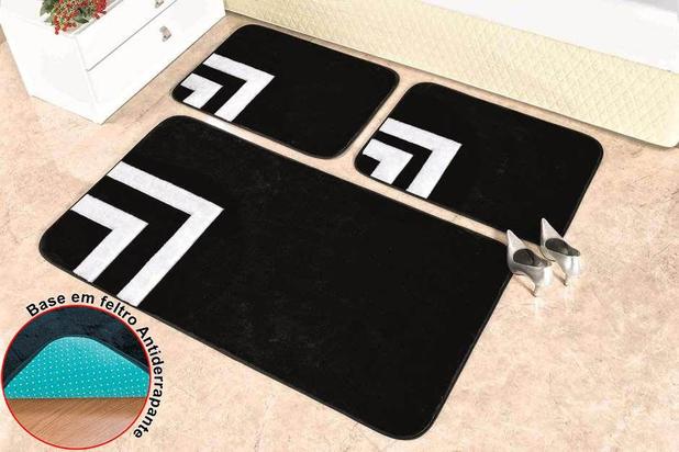 Kit Tapetes Veneza 03 Peças Quarto Casal Premium Antiderrapante Preto Macio - Guga tapetes Menor preço em Kit Tapetes Veneza 03 Peças Quarto Casal Premium Antiderrapante Preto Macio - Guga tapetes