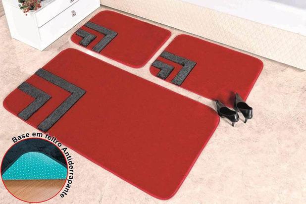 Kit Tapetes Veneza 03 Peças Quarto Casal Premium Antiderrapante Vermelho Macio - Guga tapetes Menor preço em Kit Tapetes Veneza 03 Peças Quarto Casal Premium Antiderrapante Vermelho Macio - Guga tapetes