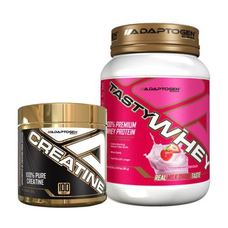 Menor preço em Kit Tasty Whey 2 LBS Strawberry + Creatine 300g - Adaptogen
