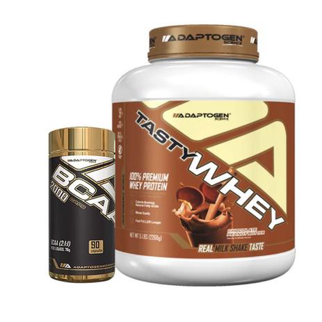 Kit Tasty Whey 5 Lbs Choc Peanut + Bcaa 90 Caps - Adaptogen Menor preço em Kit Tasty Whey 5 Lbs Choc Peanut + Bcaa 90 Caps - Adaptogen