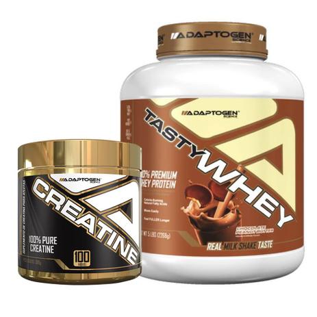 Kit Tasty Whey 5 Lbs Choc Peanut + Creatine 300g - Adaptogen Menor preço em Kit Tasty Whey 5 Lbs Choc Peanut + Creatine 300g - Adaptogen