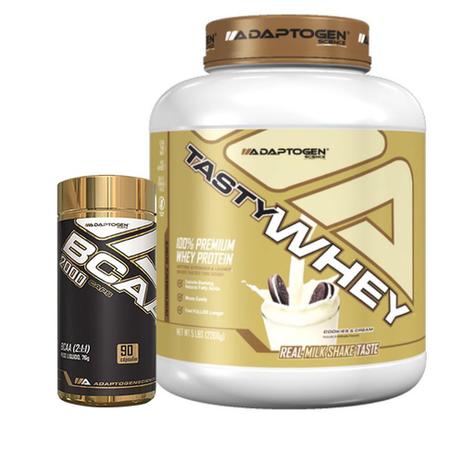 Menor preço em Kit Tasty Whey 5 Lbs Cookies + Bcaa 90 Caps - Adaptogen