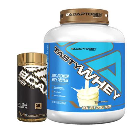Menor preço em Kit Tasty Whey 5 Lbs Vanilla + Bcaa 90 Caps - Adaptogen