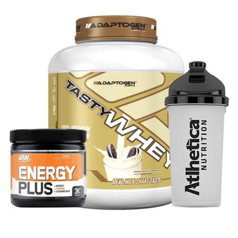 Kit Tasty Whey 5LB Cookies + Energy Plus Orange + Bottle - K-fit Menor preço em Kit Tasty Whey 5LB Cookies + Energy Plus Orange + Bottle - K-fit