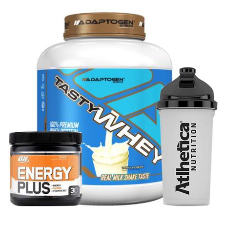 Kit Tasty Whey 5LB Vanilla + Energy Plus Orange + Bottle - K-fit Menor preço em Kit Tasty Whey 5LB Vanilla + Energy Plus Orange + Bottle - K-fit