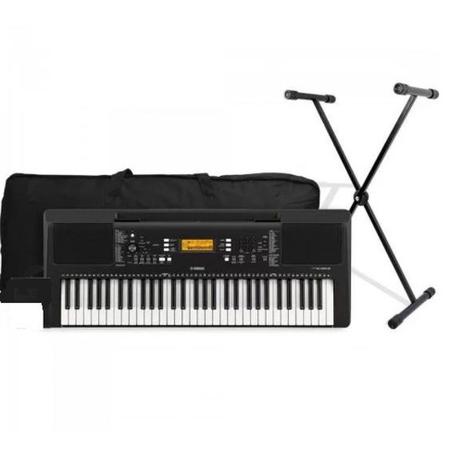 Kit Teclado Arranjador Psr-e363 Yamaha + Suporte X + capa Menor preço em Kit Teclado Arranjador Psr-e363 Yamaha + Suporte X + capa