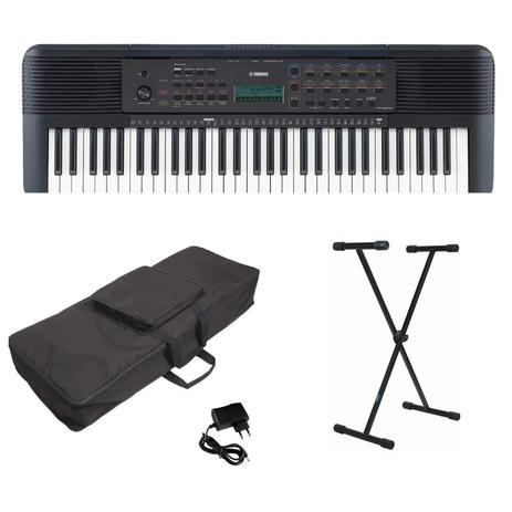 Kit Teclado Arranjador Yamaha Psr E273 + Suporte Capa Menor preço em Kit Teclado Arranjador Yamaha Psr E273 + Suporte Capa