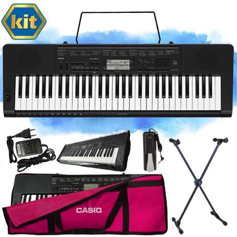 Kit Teclado Casio CTK3500 Musical Completo Capa Rosa Pedal Menor preço em Kit Teclado Casio CTK3500 Musical Completo Capa Rosa Pedal