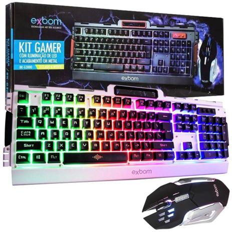 Kit Teclado e Mouse Gamer Semi-Mecânico Acabamento em Metal - Bk-G3000 - Exbom Menor preço em Kit Teclado e Mouse Gamer Semi-Mecânico Acabamento em Metal - Bk-G3000 - Exbom