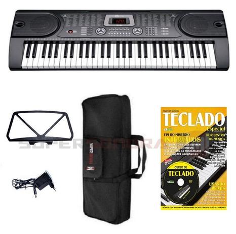 Kit Teclado Musical Spring TC-161 - 61 Teclas + Capa + Livro de Música com DVD + Fonte / 220V Menor preço em Kit Teclado Musical Spring TC-161 - 61 Teclas + Capa + Livro de Música com DVD + Fonte / 220V