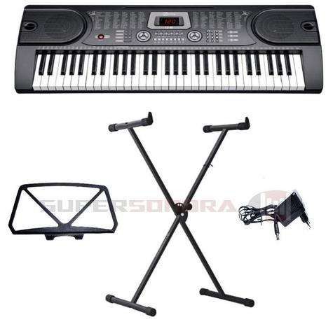 Kit Teclado Musical Spring TC-161 - 61 Teclas + Suporte em X + Fonte + Suporte Partitura / 220V Menor preço em Kit Teclado Musical Spring TC-161 - 61 Teclas + Suporte em X + Fonte + Suporte Partitura / 220V