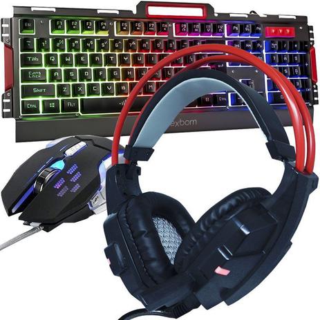 Kit Teclado Semi Mecânico Mouse Headset Gamer Usb P2 Abnt2 Led Metal BKG3000 GHX20 Grafite Vermelho - Exbom/infokit Menor preço em Kit Teclado Semi Mecânico Mouse Headset Gamer Usb P2 Abnt2 Led Metal BKG3000 GHX20 Grafite Vermelho - Exbom/infokit