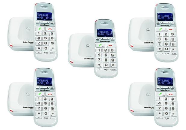 Kit Telefone Fixo sem fio TS 63 V Branco + 4 Ramal Intelbras Menor preço em Kit Telefone Fixo sem fio TS 63 V Branco + 4 Ramal Intelbras