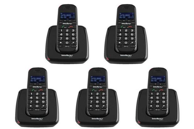 Kit Telefone Fixo sem fio TS 63V Preto Com 4 Ramal Intelbras Menor preço em Kit Telefone Fixo sem fio TS 63V Preto Com 4 Ramal Intelbras