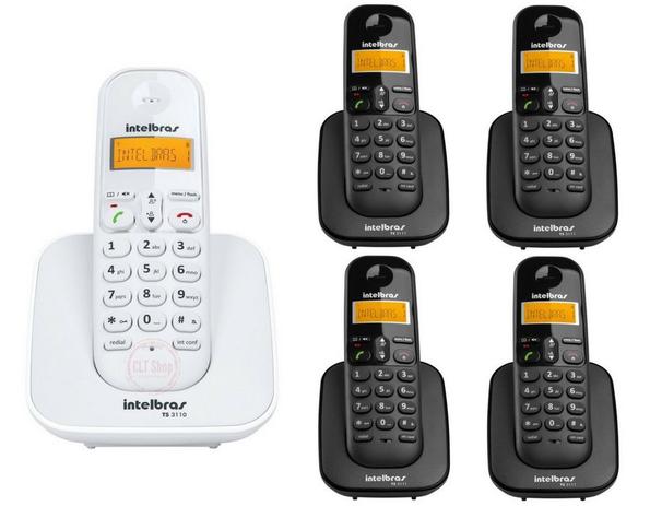 Kit Telefone S/ Fio Ts 3110 Branco + 4 Ramal Preto intelbras Menor preço em Kit Telefone S/ Fio Ts 3110 Branco + 4 Ramal Preto intelbras
