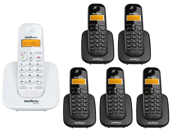 Kit Telefone S/ Fio Ts 3110 Branco + 5 Ramal Preto intelbras Menor preço em Kit Telefone S/ Fio Ts 3110 Branco + 5 Ramal Preto intelbras