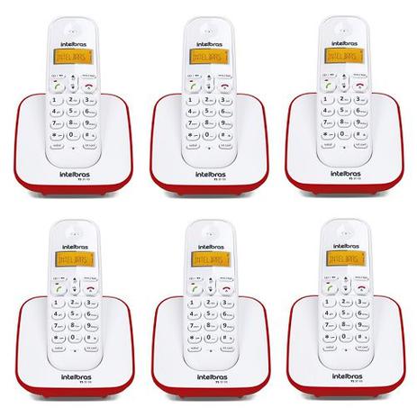 Kit Telefone Sem Fio + 5 Ramais Branco e Vermelho TS 3110 - Intelbras Menor preço em Kit Telefone Sem Fio + 5 Ramais Branco e Vermelho TS 3110 - Intelbras