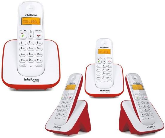 Kit Telefone Sem Fio Ts 3110 Com 3 Ramal Intelbras Vermelho Menor preço em Kit Telefone Sem Fio Ts 3110 Com 3 Ramal Intelbras Vermelho