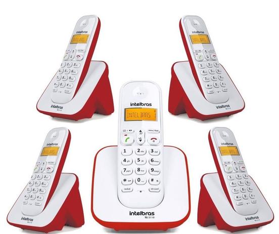 Kit Telefone Sem Fio Ts 3110 Com 4 Ramal Intelbras Vermelho Menor preço em Kit Telefone Sem Fio Ts 3110 Com 4 Ramal Intelbras Vermelho
